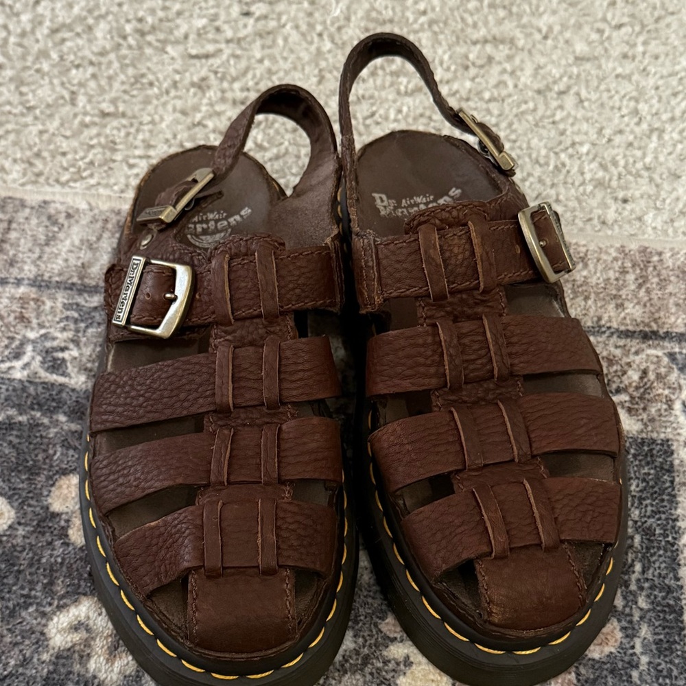 Dr Marten's Wrenlie Chunky Brown Leather Fisherman Sandal with Buckles